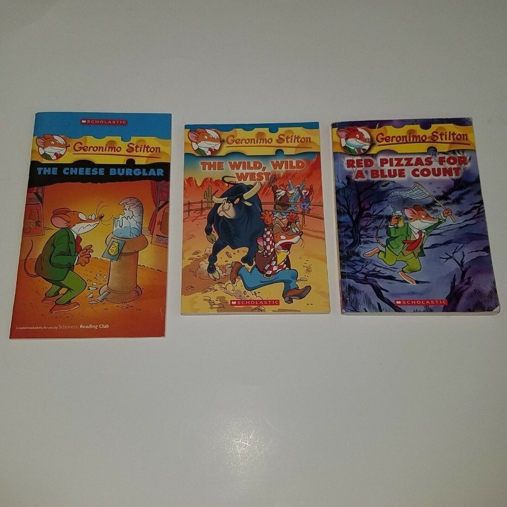 3 Geronimo Stilton Paperback Book Lot Red Pizza Blue Wild West Cheese Burglar